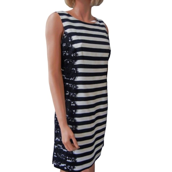 Eliza J Dress Rayon Blend Sheath Lace Lacy Stripes Scuba Sleeveless - Picture 3 of 15